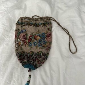 Floral Beaded Drawstring Bag vintage